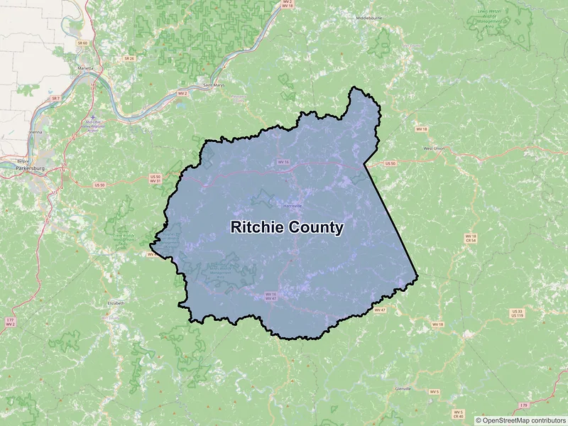 Map of Ritchie County, West Virginia and ZIP codes