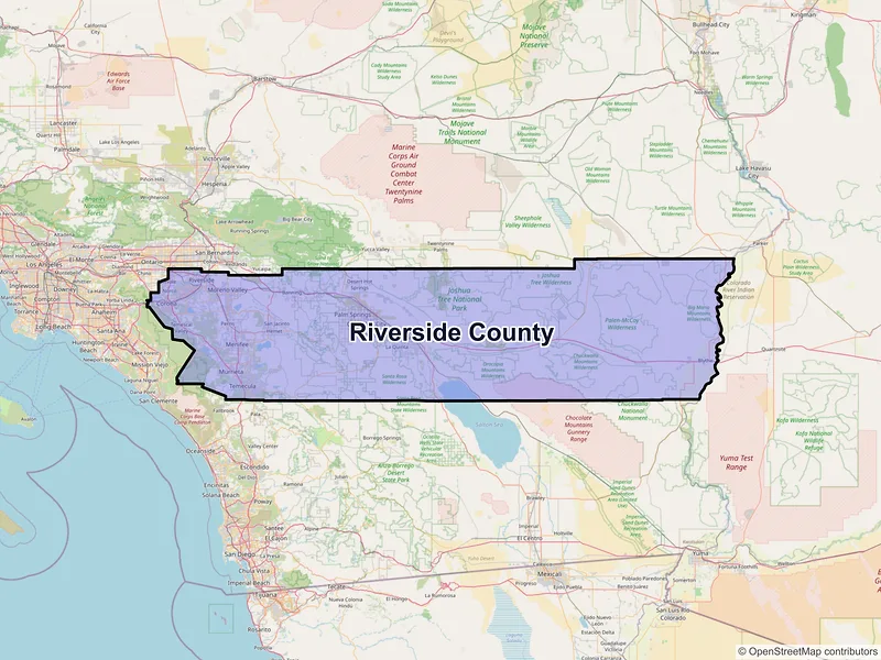 Map of Riverside County, California and ZIP codes
