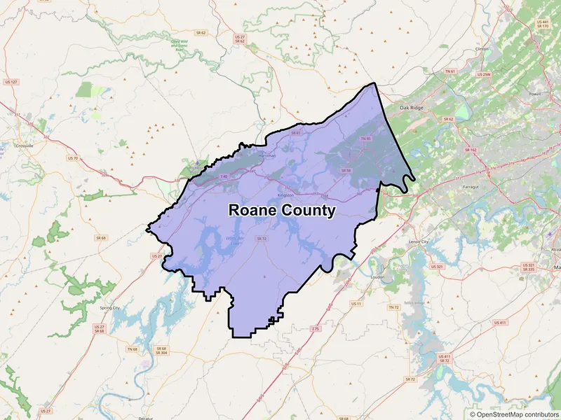 Map of Roane County, Tennessee and ZIP codes