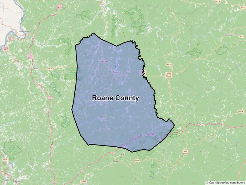 Map of Roane County, West Virginia and ZIP codes