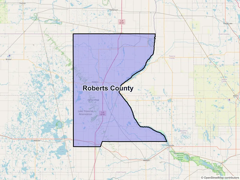 Map of Roberts County, South Dakota and ZIP codes