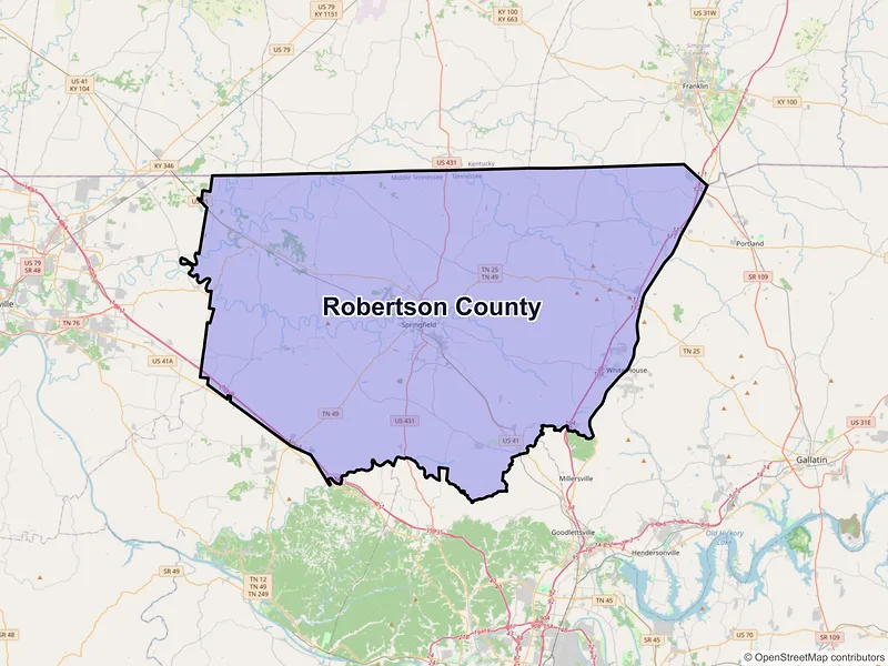 Map of Robertson County, Tennessee and ZIP codes