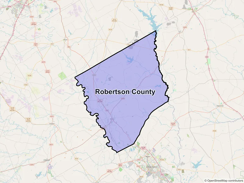 Map of Robertson County, Texas and ZIP codes