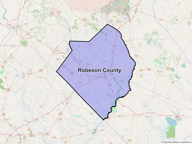 Map of Robeson County, North Carolina and ZIP codes