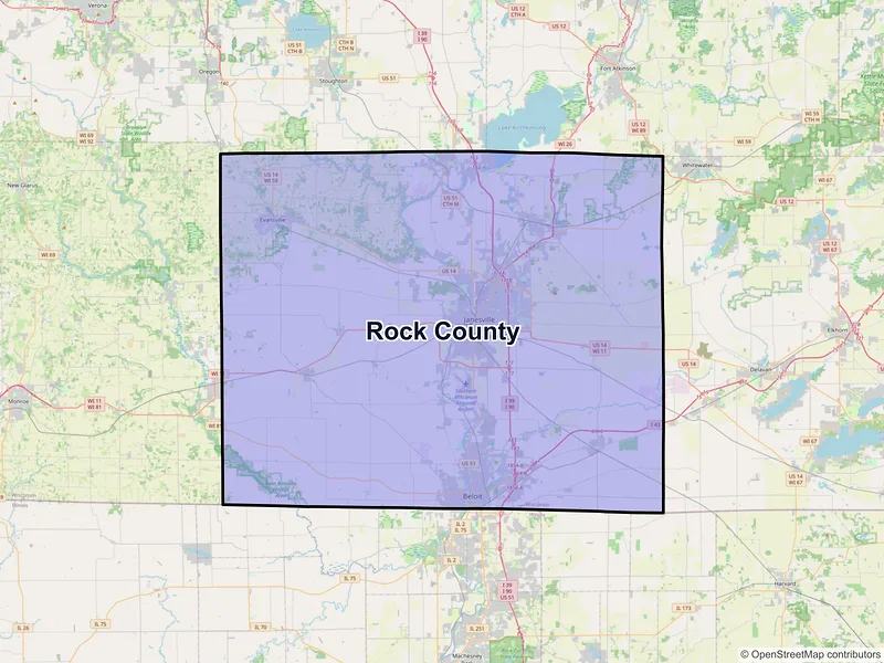 Map of Rock County, Wisconsin and ZIP codes