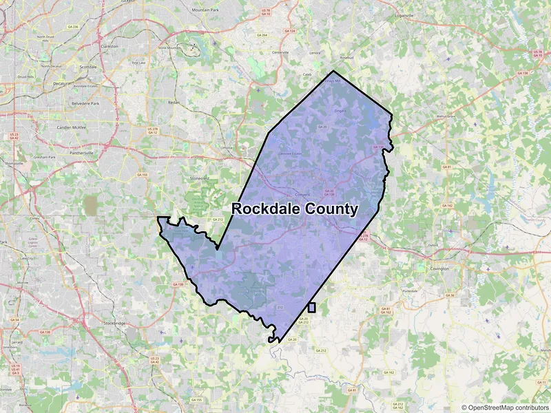 Map of Rockdale County, Georgia and ZIP codes