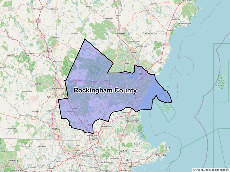 Map of Rockingham County, New Hampshire and ZIP codes
