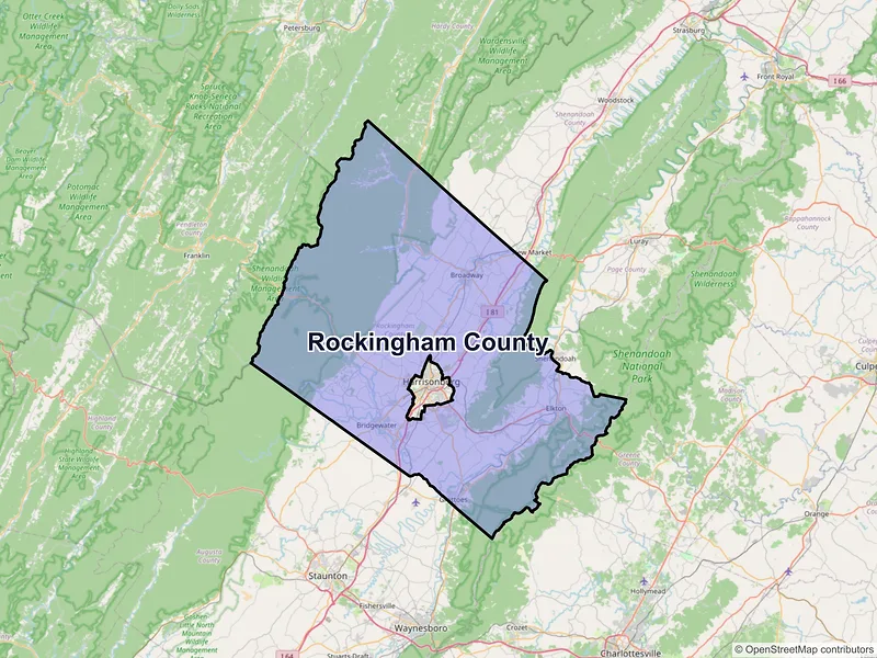Map of Rockingham County, Virginia and ZIP codes