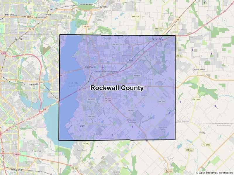 Map of Rockwall County, Texas and ZIP codes