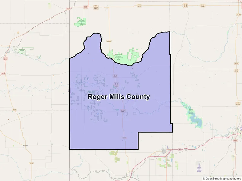 Map of Roger Mills County, Oklahoma and ZIP codes