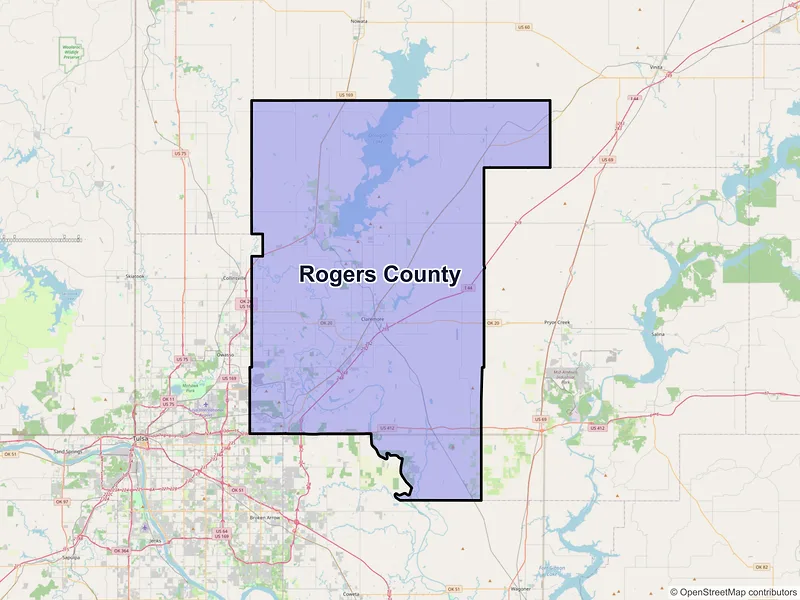 Map of Rogers County, Oklahoma and ZIP codes