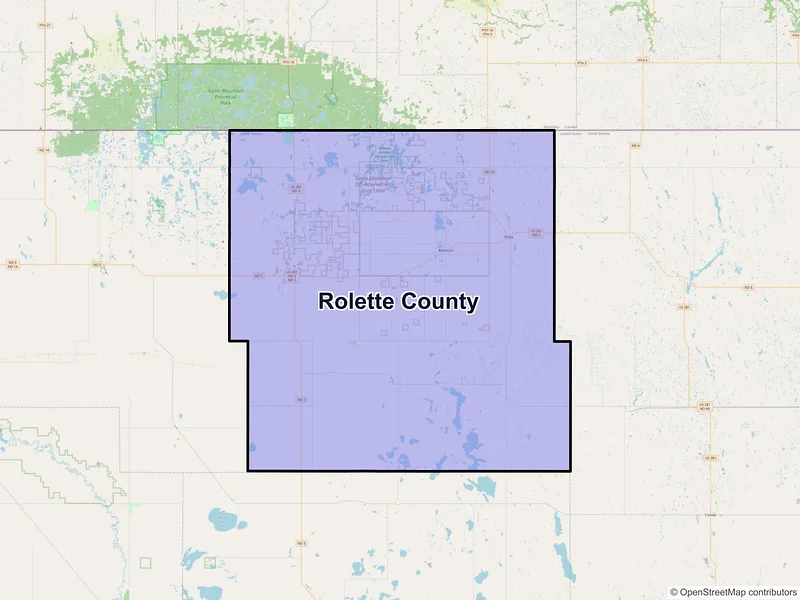 Map of Rolette County, North Dakota and ZIP codes