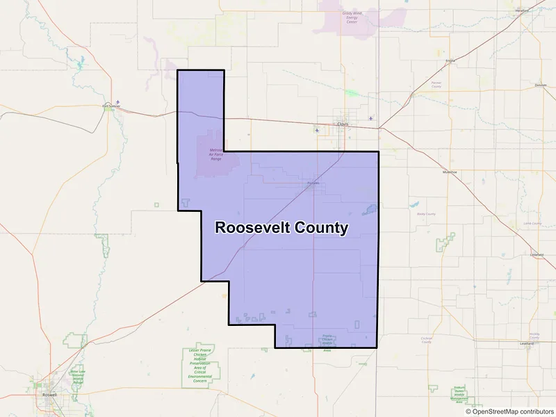 Map of Roosevelt County, New Mexico and ZIP codes
