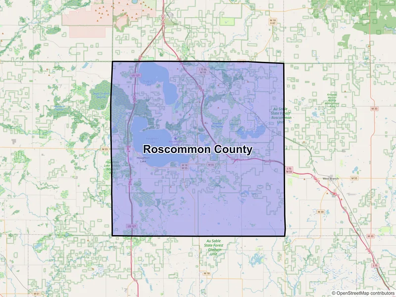 Map of Roscommon County, Michigan and ZIP codes