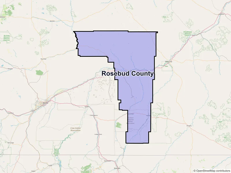 Map of Rosebud County, Montana and ZIP codes