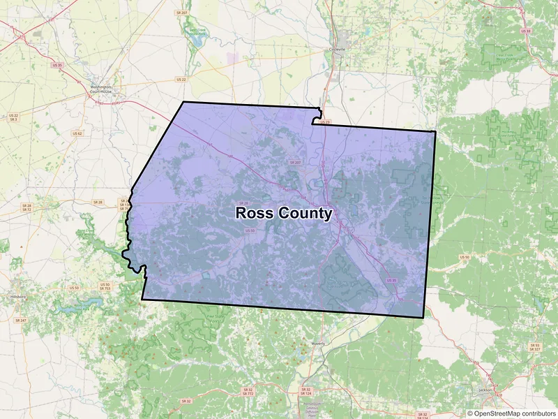 Map of Ross County, Ohio and ZIP codes