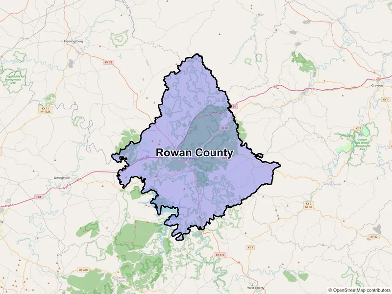 Map of Rowan County, Kentucky and ZIP codes