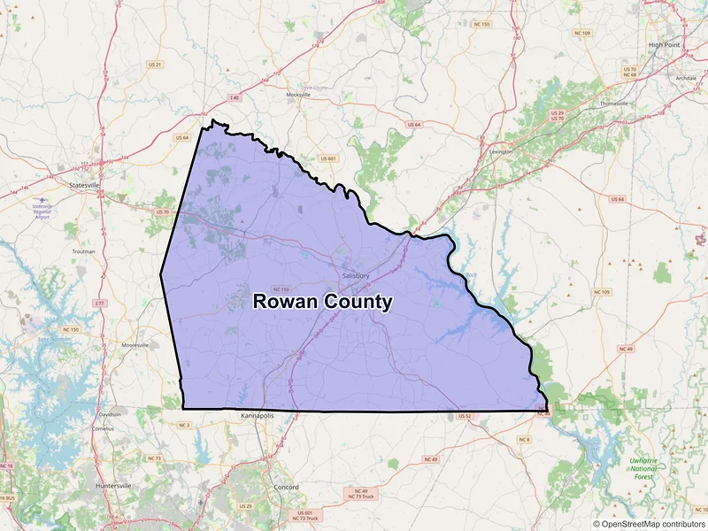 Map of Rowan County, North Carolina and ZIP codes