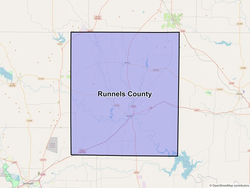 Map of Runnels County, Texas and ZIP codes