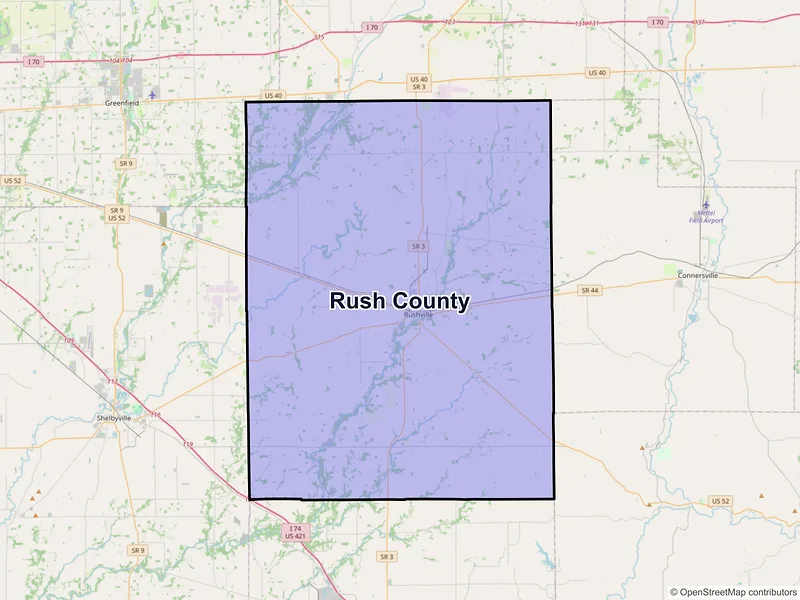 Map of Rush County, Indiana and ZIP codes