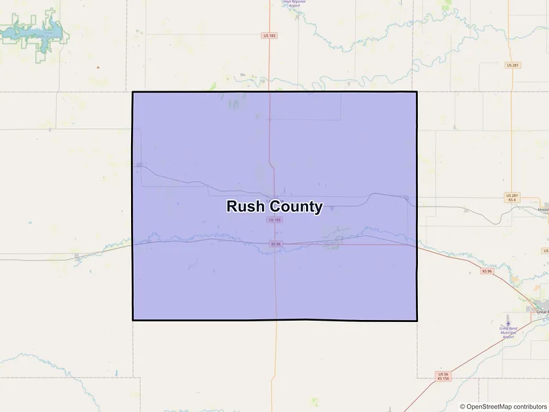 Map of Rush County, Kansas and ZIP codes