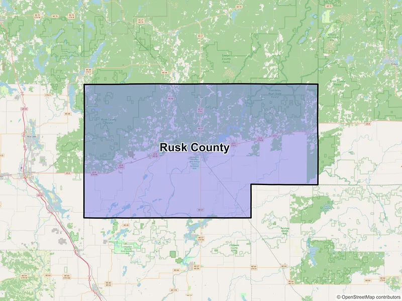 Map of Rusk County, Wisconsin and ZIP codes
