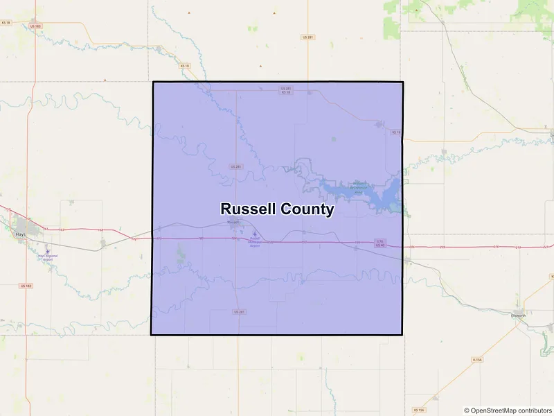 Map of Russell County, Kansas and ZIP codes