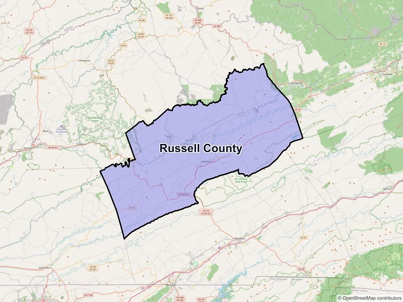 Map of Russell County, Virginia and ZIP codes