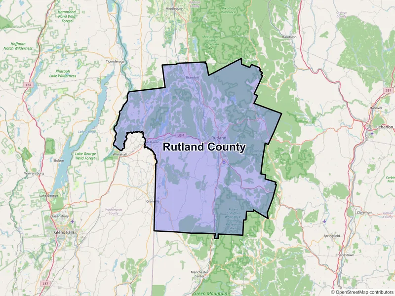 Map of Rutland County, Vermont and ZIP codes