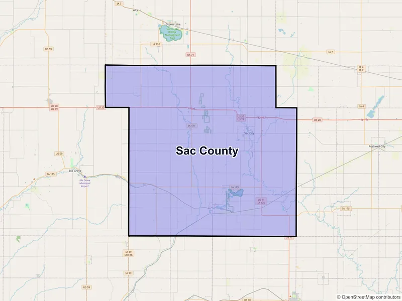 Map of Sac County, Iowa and ZIP codes
