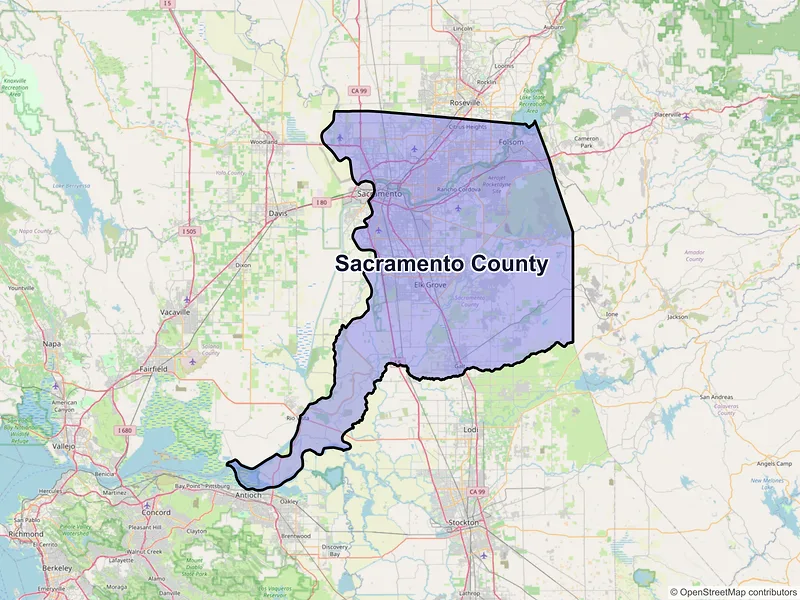 Map of Sacramento County, California and ZIP codes