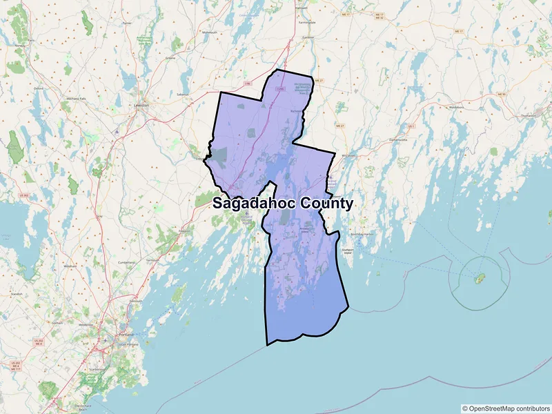 Map of Sagadahoc County, Maine and ZIP codes