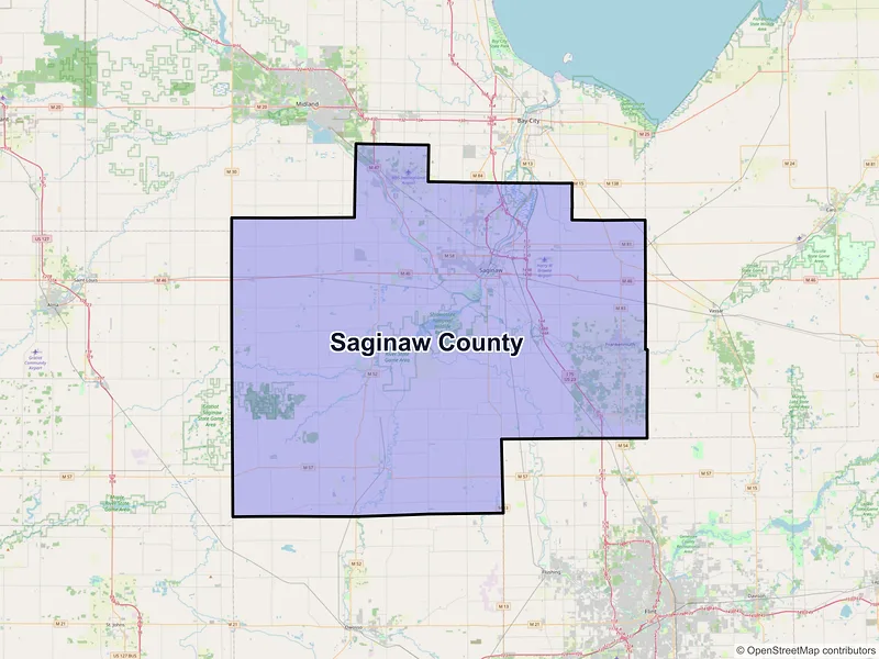 Map of Saginaw County, Michigan and ZIP codes