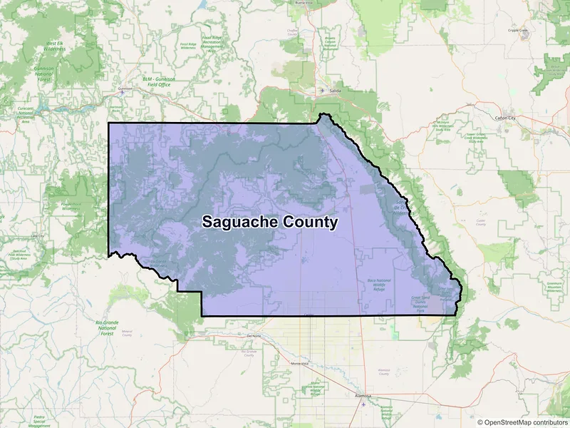 Map of Saguache County, Colorado and ZIP codes