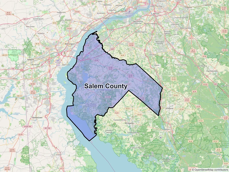 Map of Salem County, New Jersey and ZIP codes