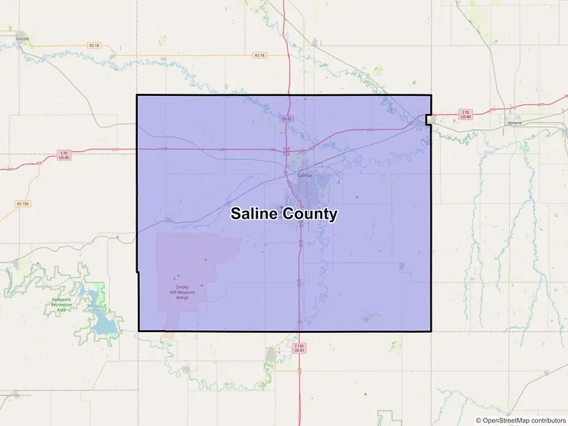 Map of Saline County, Kansas and ZIP codes