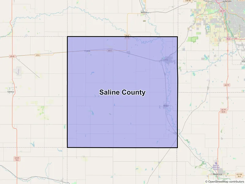 Map of Saline County, Nebraska and ZIP codes