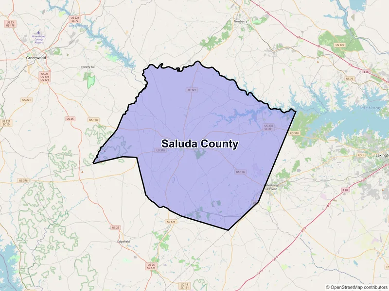 Map of Saluda County, South Carolina and ZIP codes