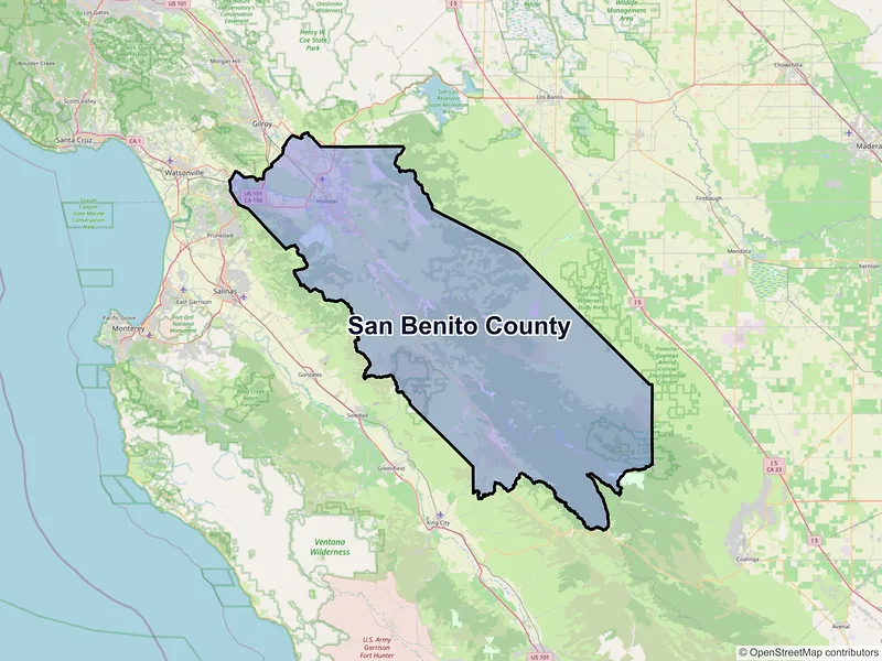 Map of San Benito County, California and ZIP codes