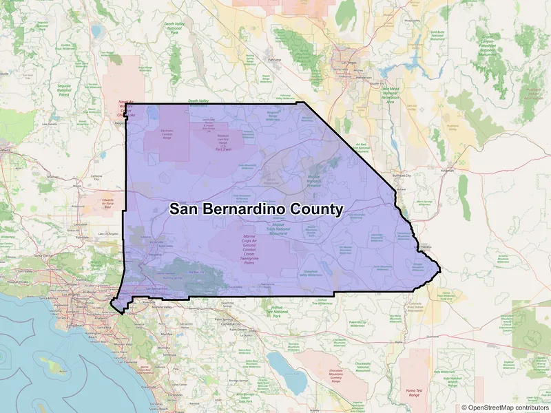 Map of San Bernardino County, California and ZIP codes