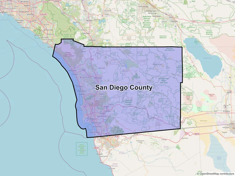 Map of San Diego County, California and ZIP codes