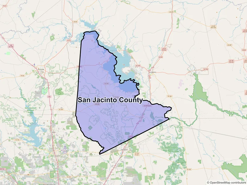 Map of San Jacinto County, Texas and ZIP codes