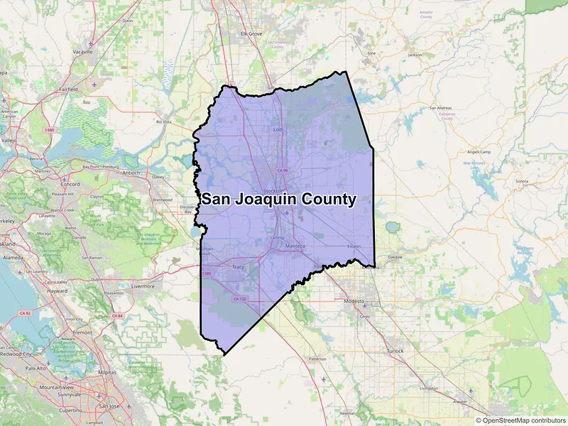 Map of San Joaquin County, California and ZIP codes