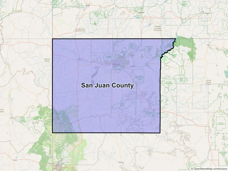 Map of San Juan County, New Mexico and ZIP codes