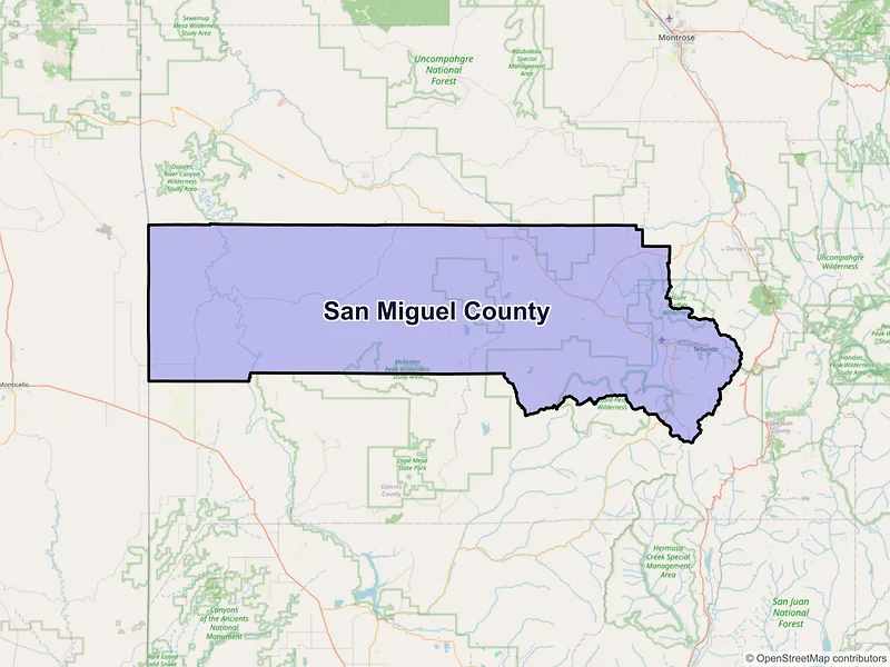 Map of San Miguel County, Colorado and ZIP codes