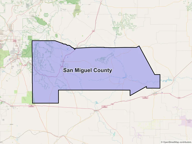 Map of San Miguel County, New Mexico and ZIP codes