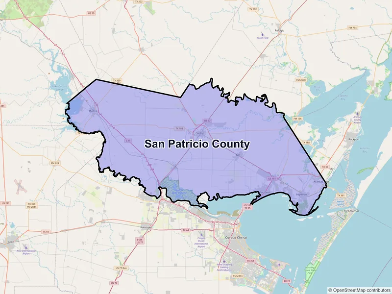 Map of San Patricio County, Texas and ZIP codes