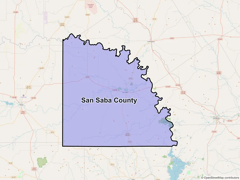 Map of San Saba County, Texas and ZIP codes