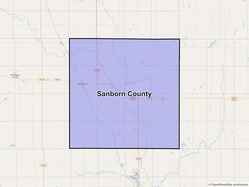Map of Sanborn County, South Dakota and ZIP codes