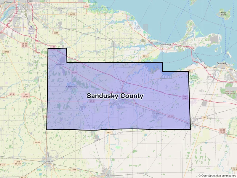 Map of Sandusky County, Ohio and ZIP codes